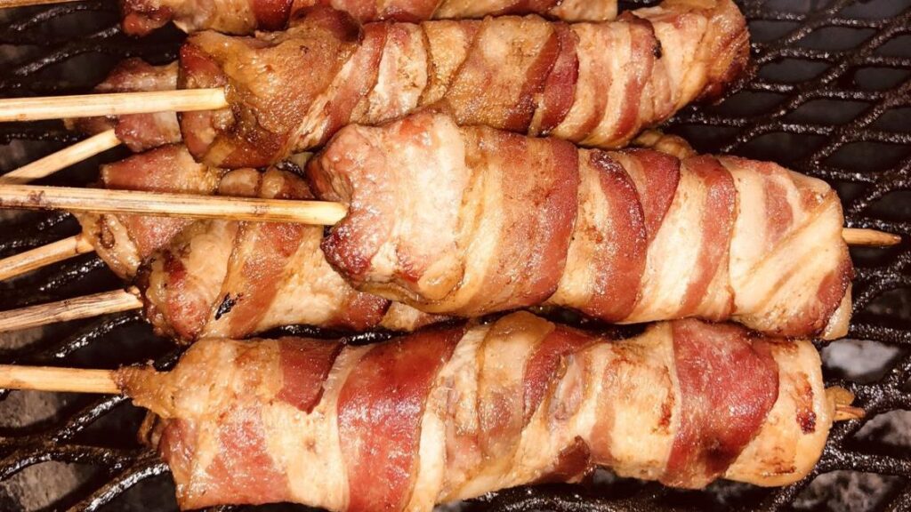 Bacon Wrapped Pork Belly On A Stick